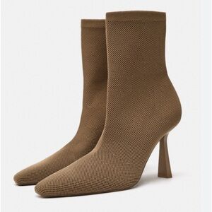 ZARA Tan Stretch Fabric Ankle Booties